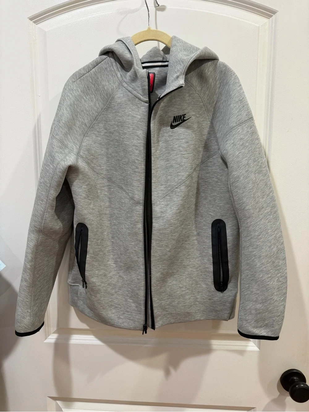 Nike Tech Boy’s Light Gray Hooded Performance Jacket with Black Accents
